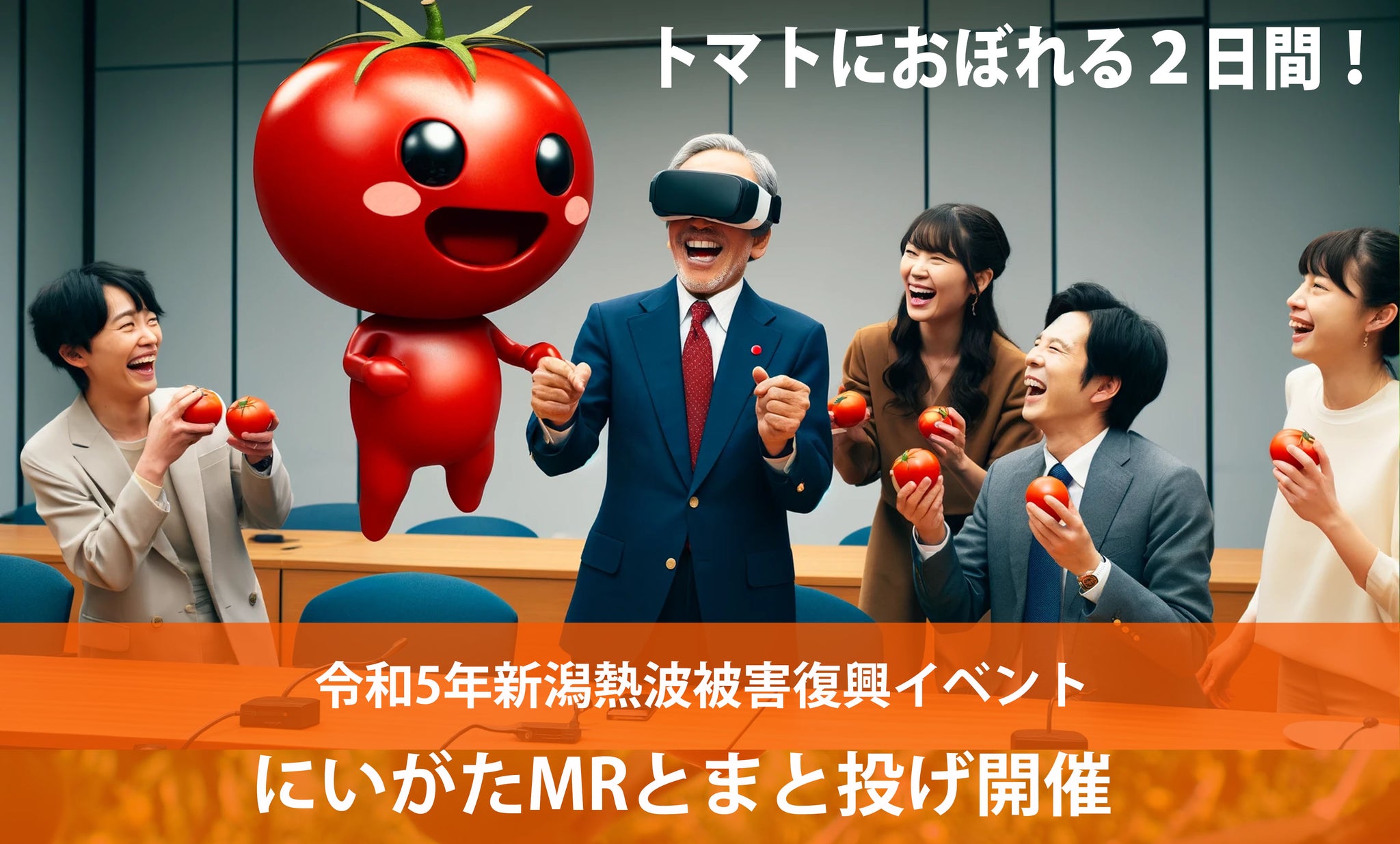 令和 5 年新潟フェーン熱波被害からの復興に向けて  日本初の「複合現実（MR）とまと投げ」による  「新潟トマト」の魅力をつたえるイベントを開催